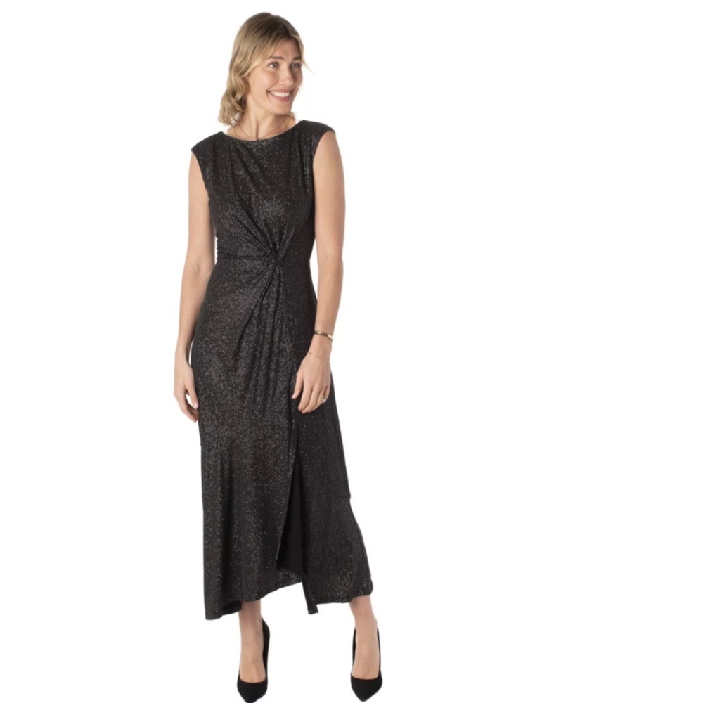 13. Danny and Nicole Gathered Glitter Evening Dress